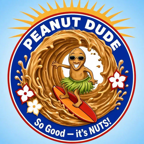 Peanut Dude Peanut Butter - So Good, it's NUTS! surfing peanut badge